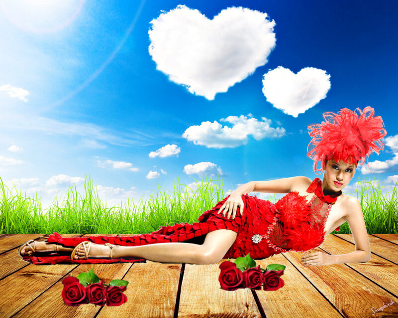 Woman in Red Dress — Romantic, Afternoon