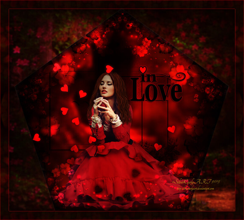 Woman in Red Dress — Romantic, Digital Art, Hearts