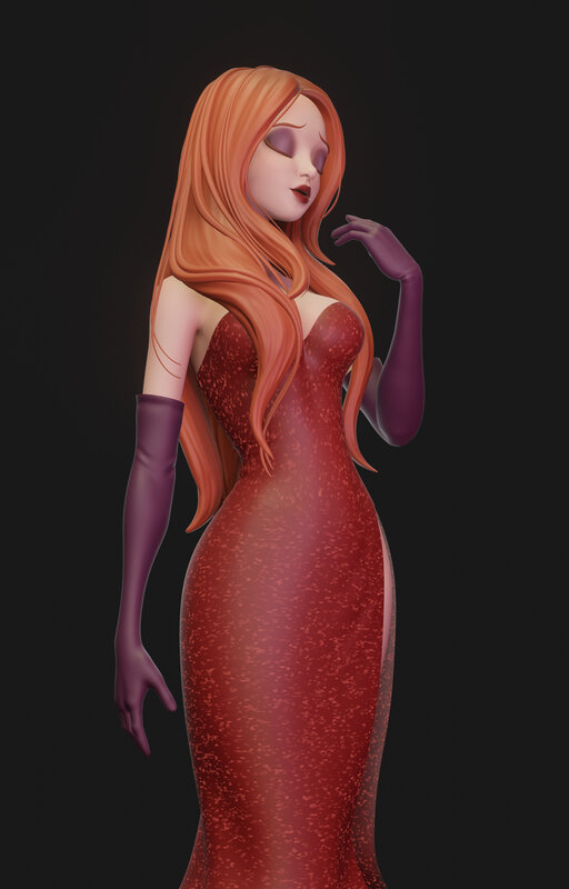 Woman in Red Dress — Seductive, 3d Render, Long Hair