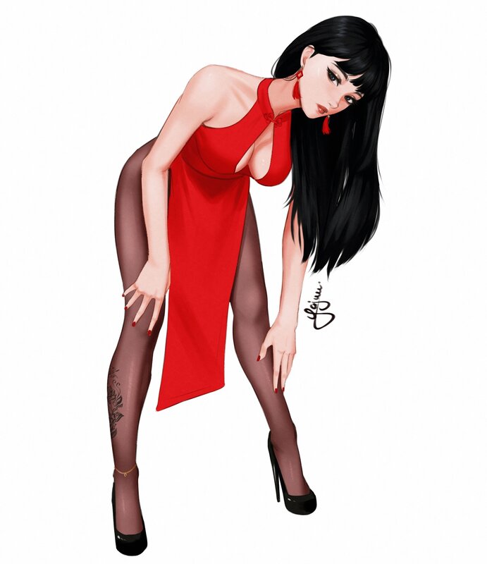 Woman in Red Dress — Seductive, Digital Art, Tattoo