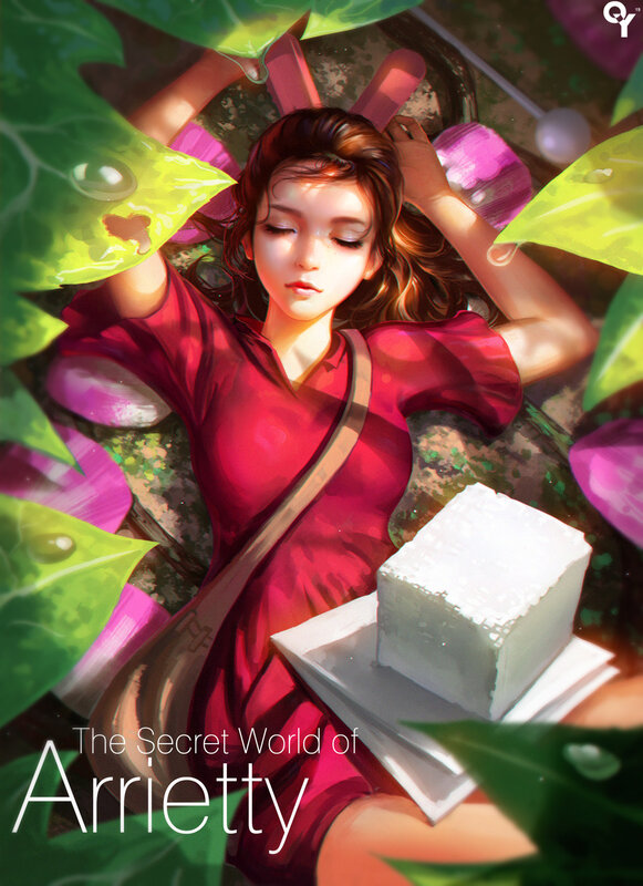 Woman in Red Dress — Serene, Afternoon, Digital Art, Leaves