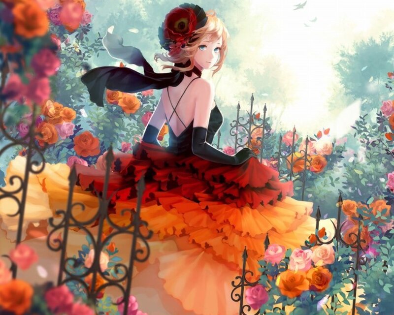Woman in Red Dress — Serene, Afternoon, Digital Art