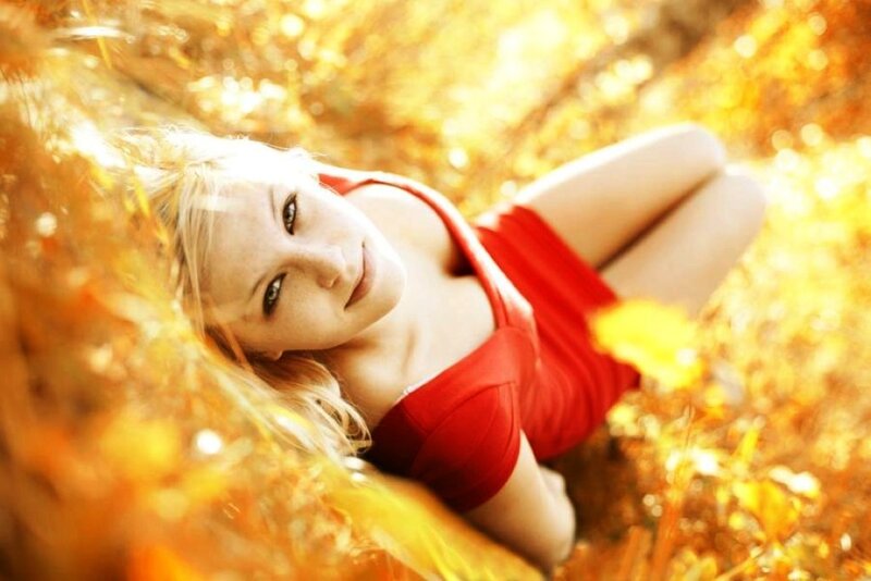 Woman in Red Dress — Serene, Autumn