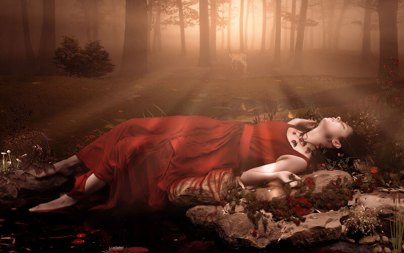 Woman in Red Dress — Serene, Morning