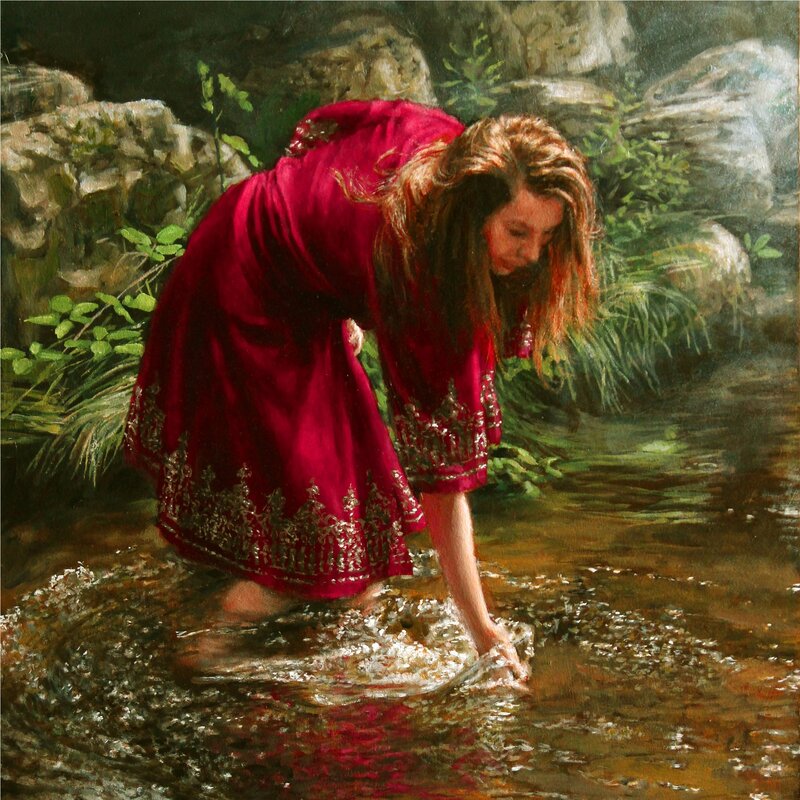 Woman in Red Dress — Serene, Painting, Stream