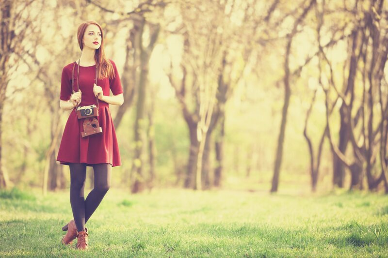 Woman in Red Dress — Serene, Spring, Photograph, Camera