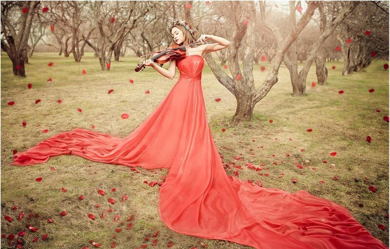 Woman in Red Dress — Serene, Spring, Photograph, Violin