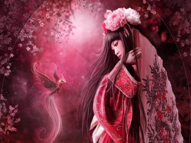 Woman in Red Dress — Serene, Spring