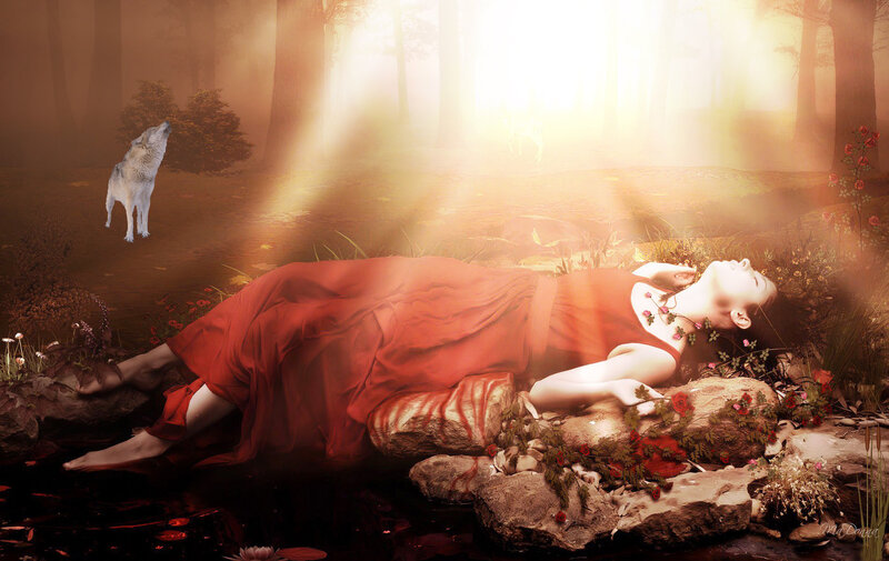 Woman in Red Dress — Serene, Sunrise