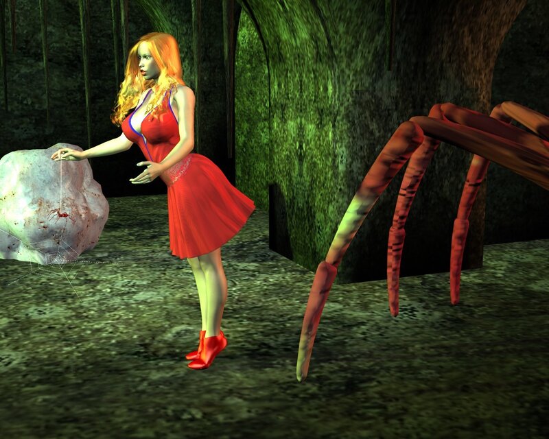Woman in Red Dress — Tense, 3d Render, Spider