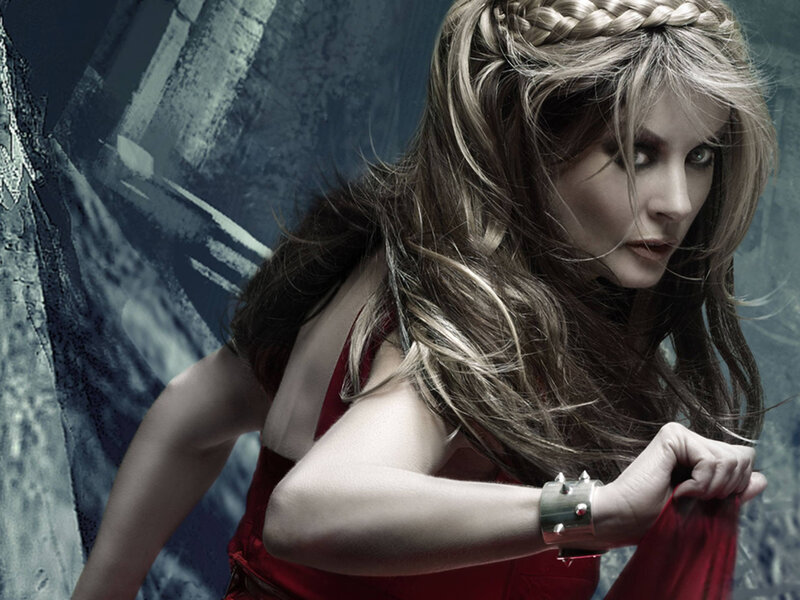 woman in red dress with braided hair