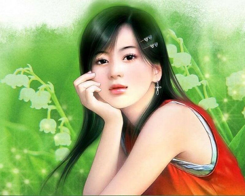woman in red dress with flowers