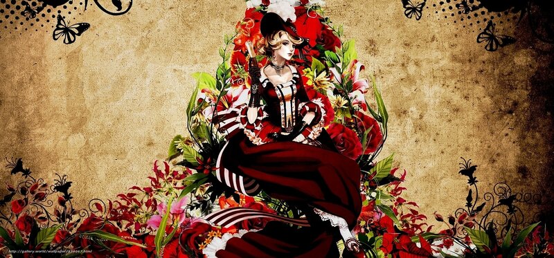woman in red dress with flowers
