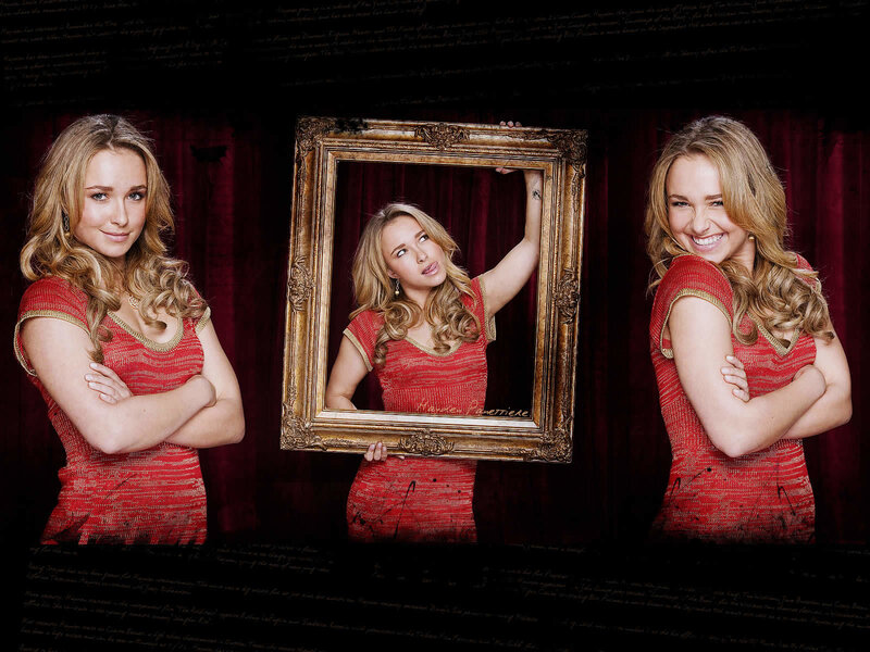 Woman in red dress with frame