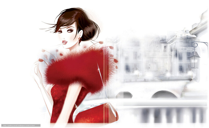 woman in red dress with fur stole