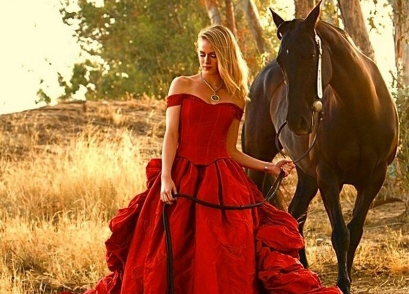Woman in Red Dress with Horse — Serene