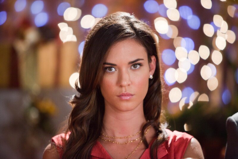 woman in red dress with lights
