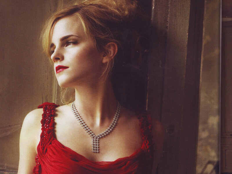 woman in red dress with necklace