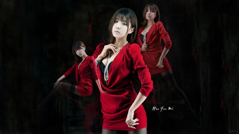woman in red dress with reflections