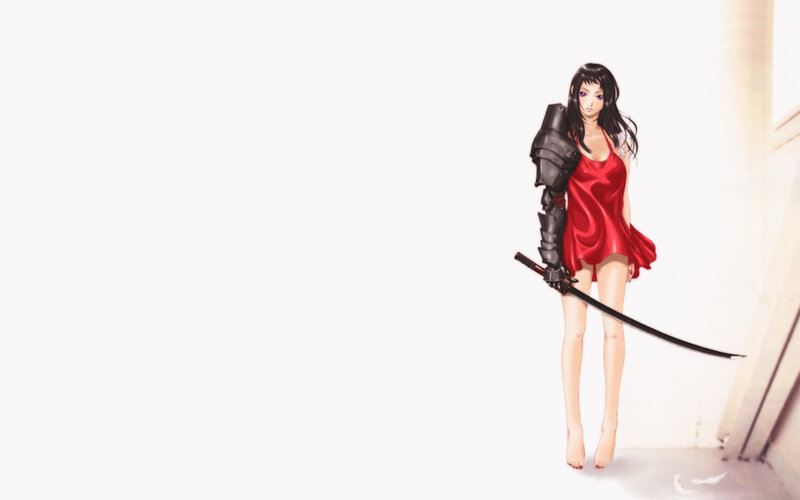 woman in red dress with sword