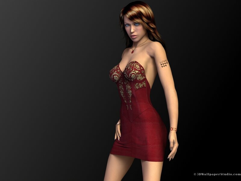 woman in red dress with tattoo