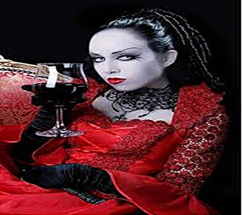 woman in red dress with wine glass