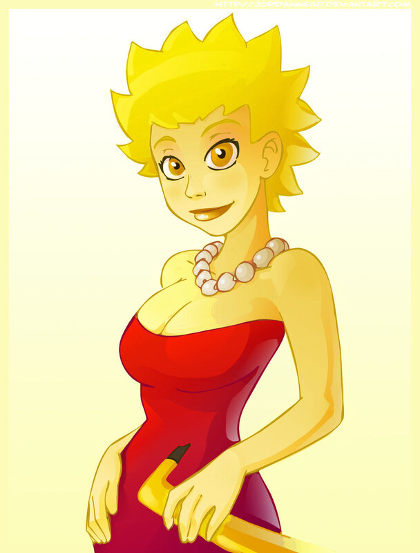 Woman in Red Dress — Yellow, Confident, Digital Art