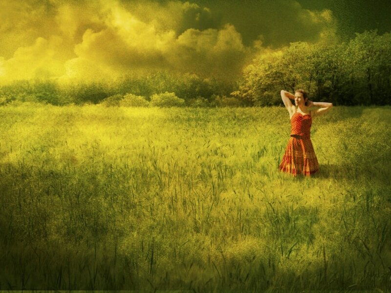 Woman in Red Dress — Yellow, Dramatic, Afternoon, Digital Art