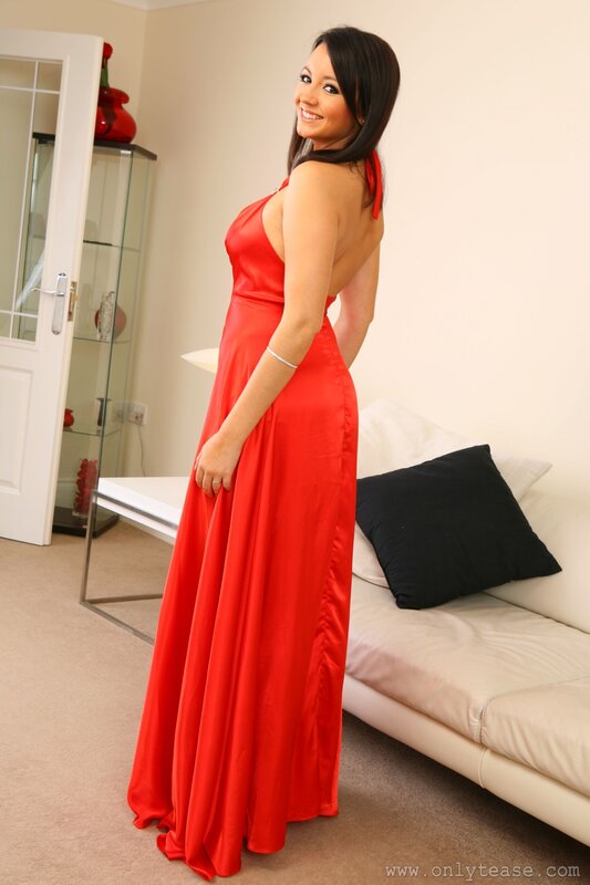 Woman in red evening gown