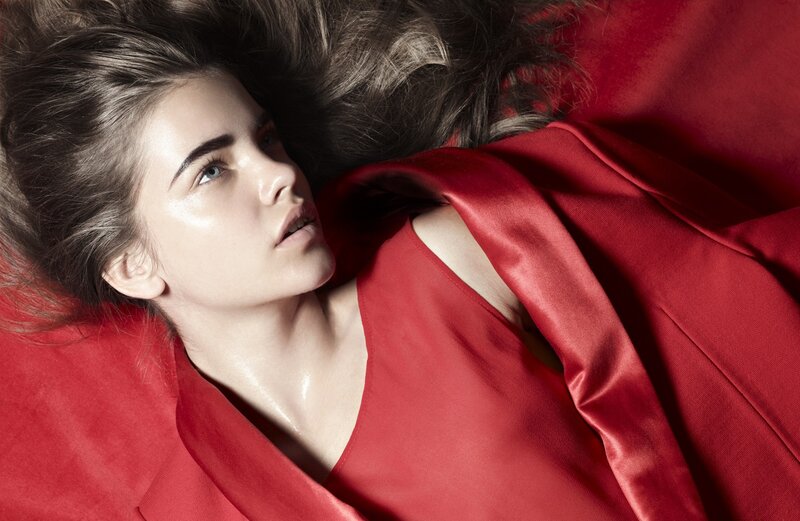 woman in red fabric