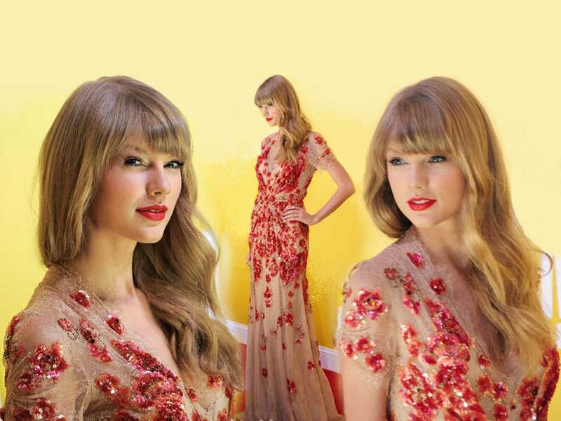 Woman in Red Floral Dress — Yellow