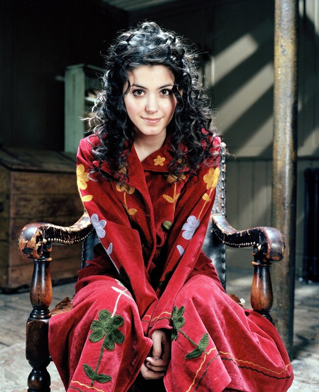 woman in red floral robe