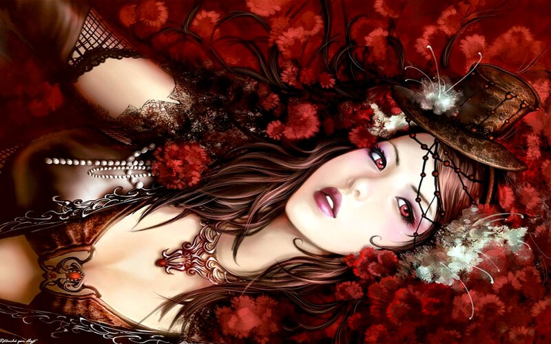 Woman in Red Flowers — Dramatic, Digital Art