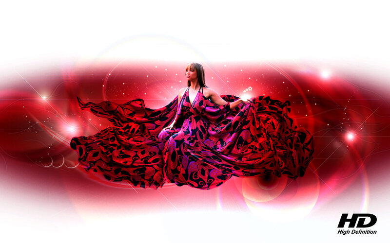 woman in red flowing dress
