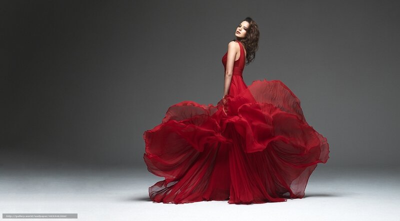 Woman in red flowing gown