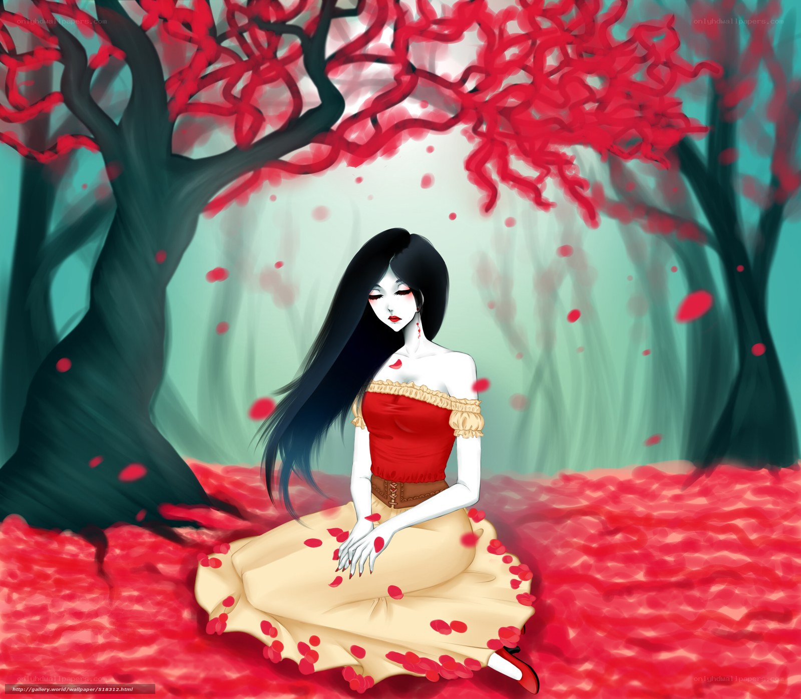 woman in red forest