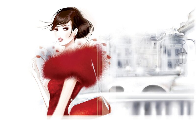 woman in red fur coat