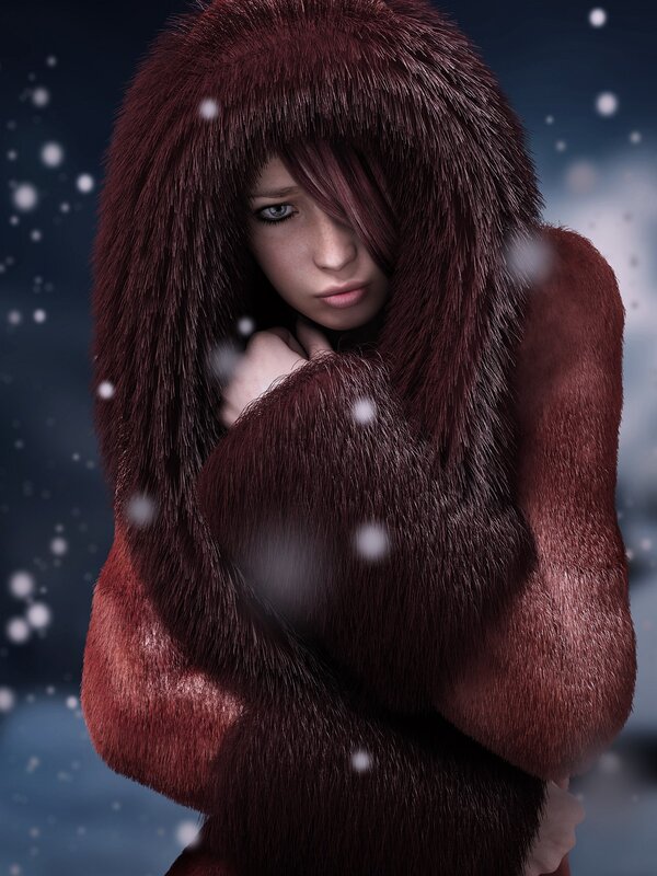 woman in red fur coat