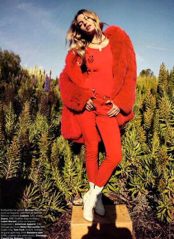 Woman in red fur coat