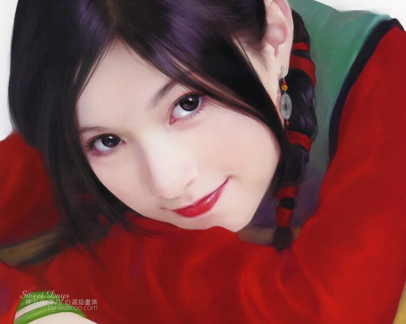 Woman in Red Garment — Calm, Digital Art, Earring