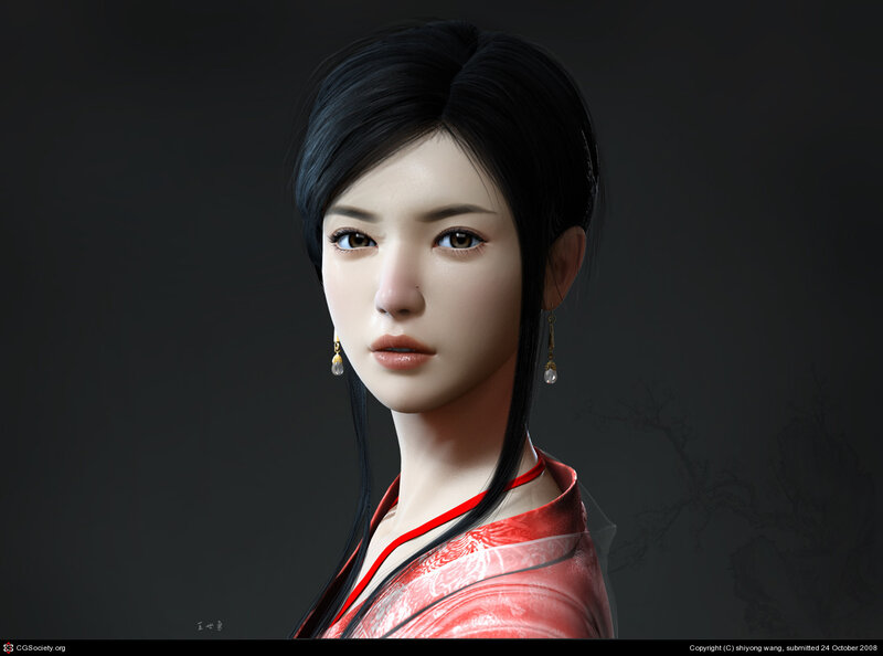 Woman in Red Garment — Serene, 3d Render