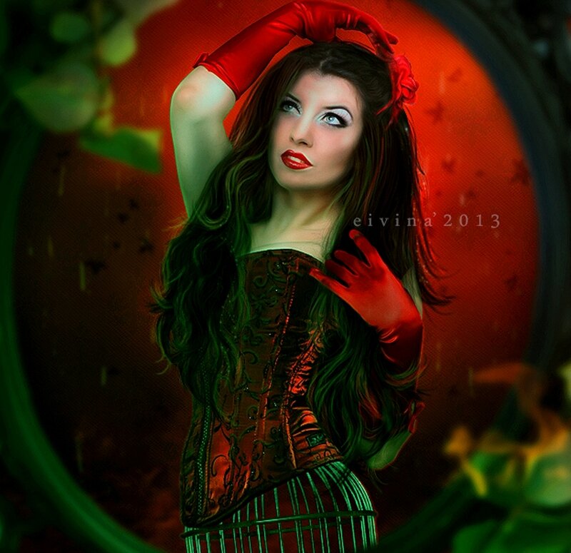 Woman in Red Gloves — Dramatic, Digital Art