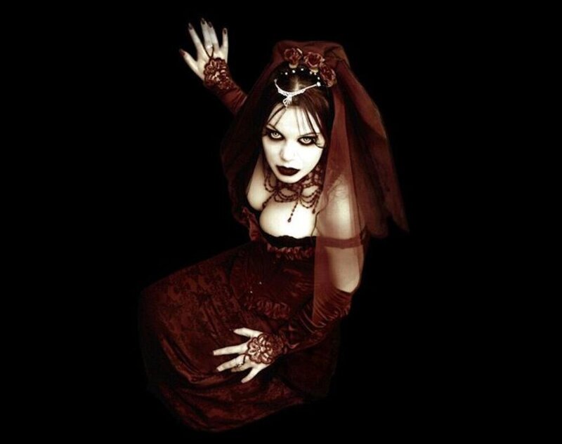 woman in red gothic dress