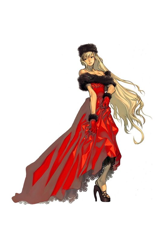 woman in red gown