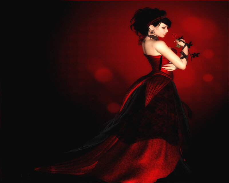 Woman in Red Gown — Dramatic, 3d Render