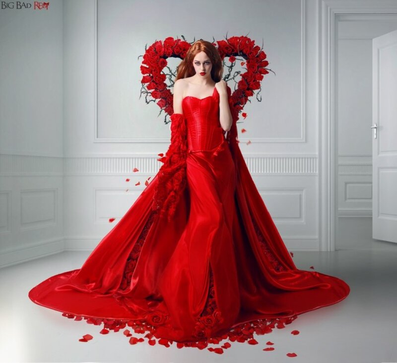 Woman in Red Gown — Dramatic, Digital Art, Heart Shape