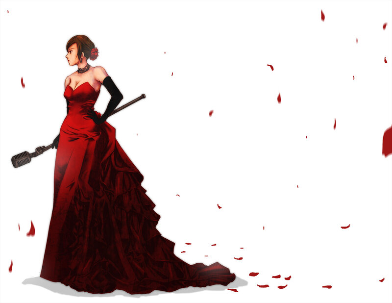 Woman in Red Gown — Dramatic, Digital Art, Microphone