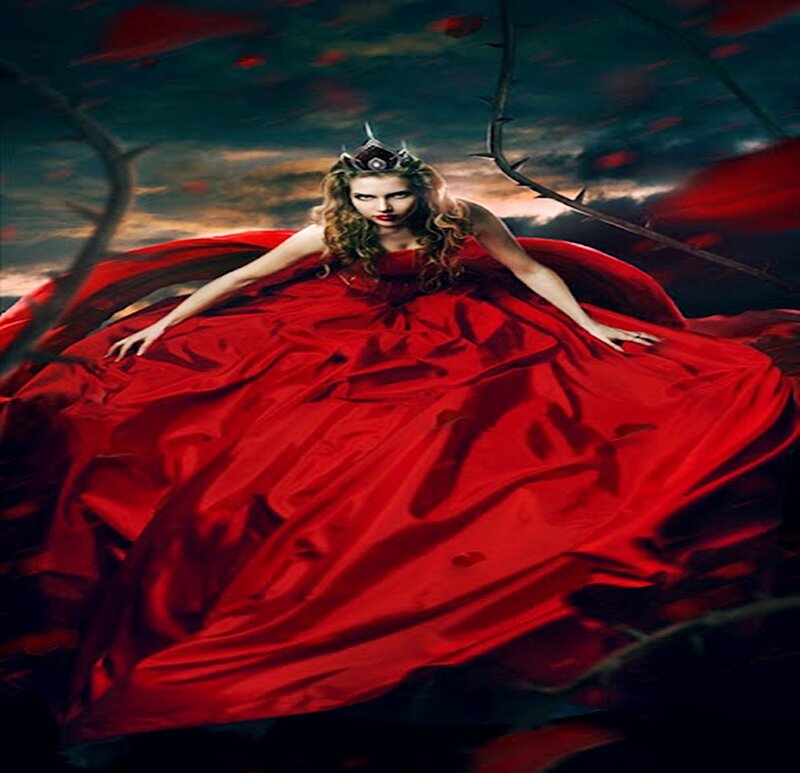Woman in Red Gown — Dramatic, Night, Digital Art, Crown