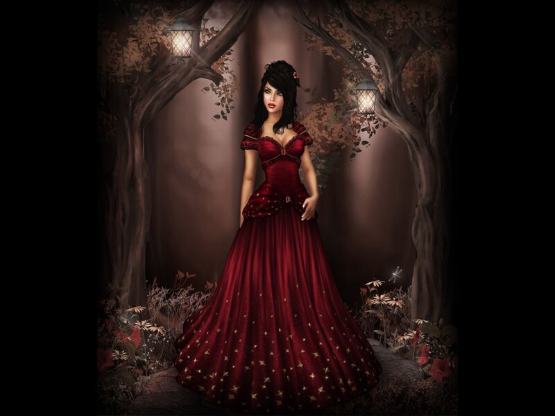 Woman in Red Gown — Dramatic, Night, Digital Art