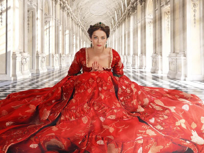 Woman in Red Gown — Dramatic, Photograph, Crown, Earrings